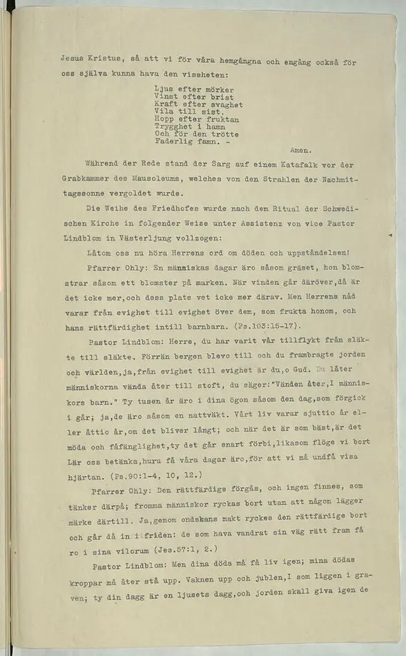 Tal av Pfarrer Ohly och Pastor Lindblom 28 september 1922