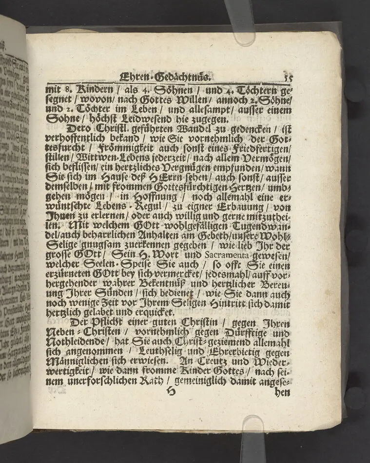 Die christruhmlichste Zufriedenheit, bey hoch-adelicher Beerdigung, an der ... Fr. Catharina Ebelings, des ... Hrn. Johann Albert Huswedels ... Fr. Wittwen, welche im Jahr 1693 ... den 26 Septembr ... in der Soldenauischen Kirchen, zu ihrer Ruhe-Stätte gebracht worden ... Fürgestellet von M. Aegidio Strauchen ... Stockholm, gedruckt bey Johan Billingsley.
