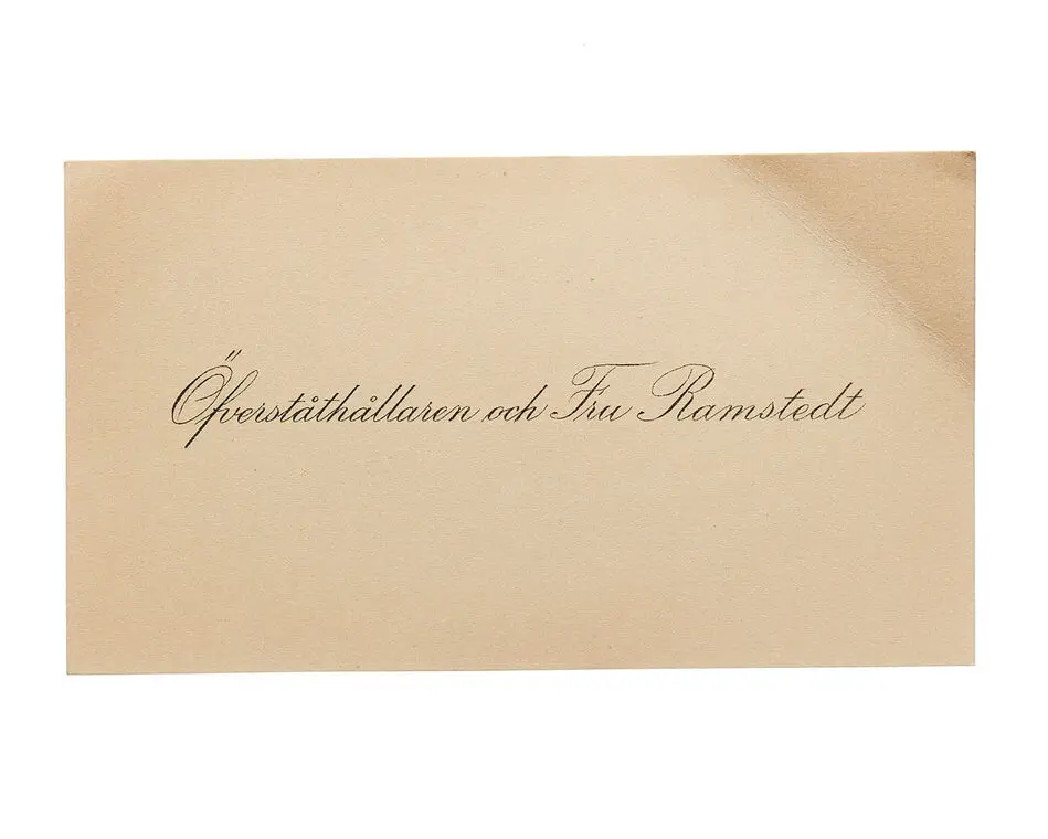 Visitkort från Överståthållare Johan Olof Ramstedt och Fru Henrika Ramstedt, f. Torén