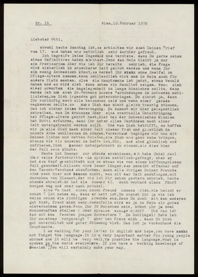 Bild på Brev från Elise Ullmann, Josef Ullmann och Grete Kollmann 1939-02-19