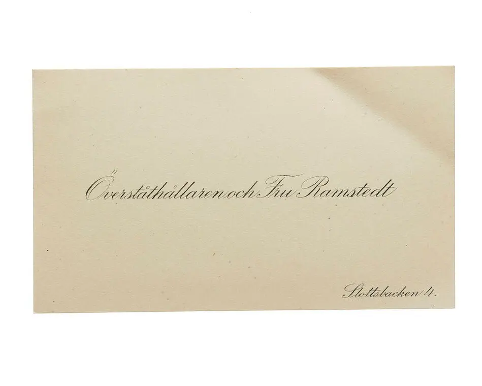 Visitkort från Överståthållare Johan Olof Ramstedt och Fru Henrika Ramstedt, f. Torén