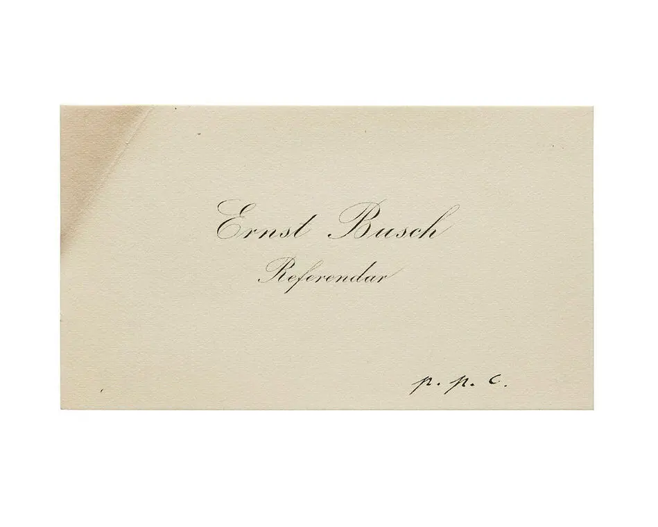 Visitkort från Ernst Busch Referendar.