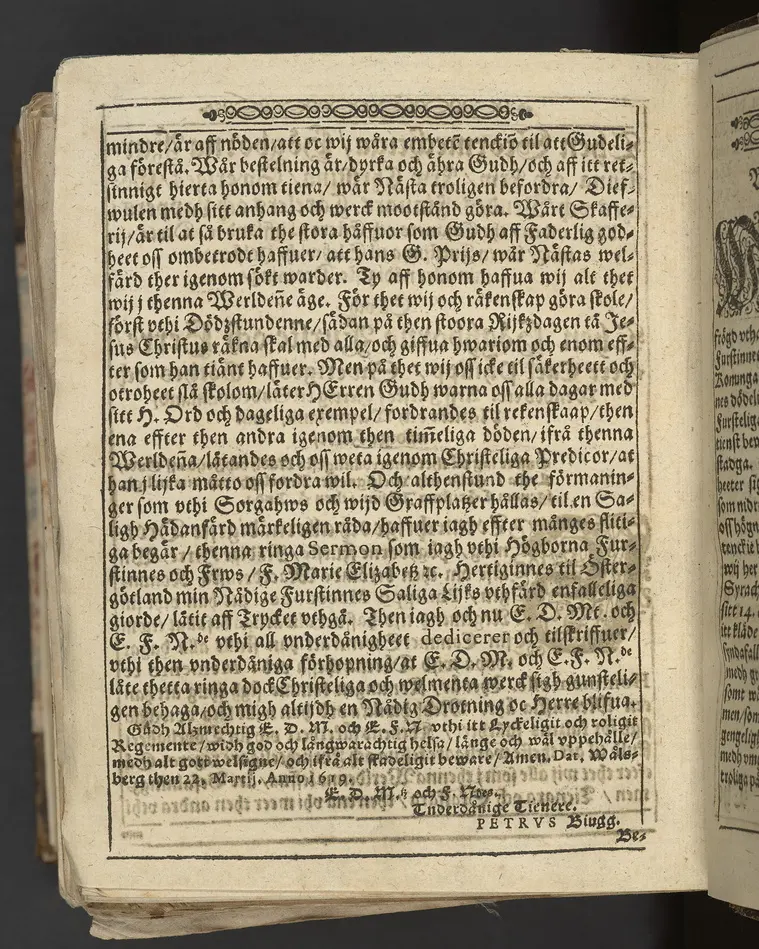 Een christelig lijkpredikning om the andelige fiender, med hwilka alla gudfruchtiga menniskior strijda måste ... Hwilken tå ... frw Maria Eliszabeth, Sweriges ... konunga dotter ... fördes til sin hwilokammar i Linckep[~]ing. Hållin är på thet fursteliga hwset Bråborg, then 18. januarij, åhr 1619. Aff Petro Jonæ Biugg ... Tryckt i Stockholm aff Oluff Oluffson. Anno 1620.
