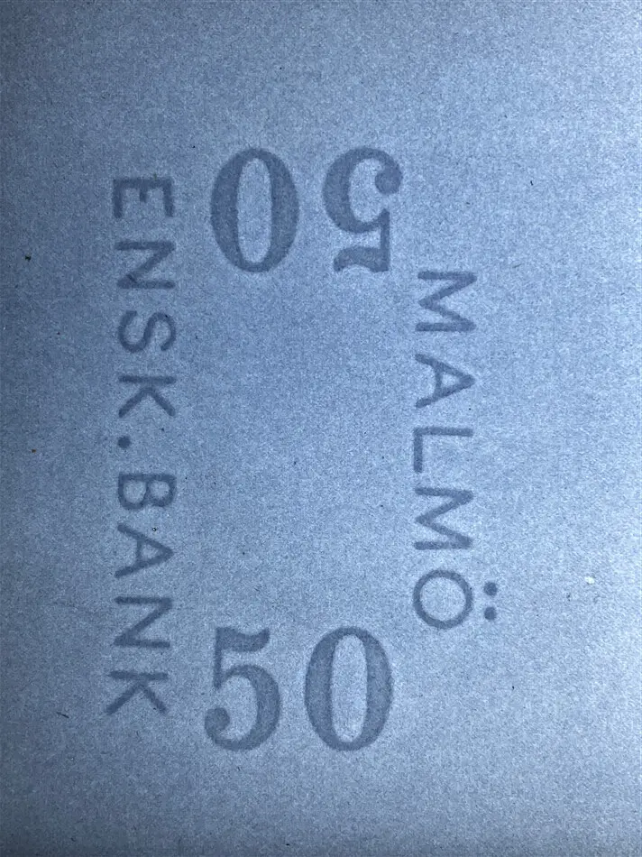 Bild på Mapp med papper "Malmö Ensk.Bank 50"