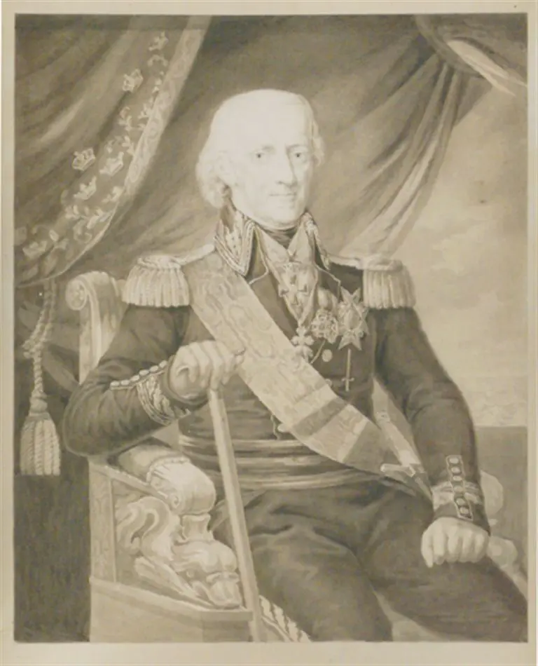 Bild på Carl XIII , 1748-1818. Konung av Sverige.
Sepialavering.