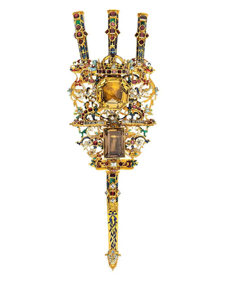 Bild på Plymhållare, s.k. ägrett, till Karl IX:s kröningshäst, tillverkad av guldsmeden Ruprecht Miller, Stockholm 1606-1607.