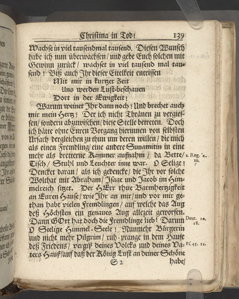 Christina in Leben/ Christina in Tod! Das ist Frühe doch lieb-volle Segen-Letze/ trauer-benehmende Trost-Letz/ und hoffnungs-volle Glaubens-Letze/ der weyland wohl-ehrbarn und gross-ehren tugendreichen Frauen Fr. Christina Grönin, gebornen Scharen-Bergin, desz wohl-ehren-vesten, grosz-achtbaren auch wohl-fürnehmen Herren Werner Gröns/ vornehmen Kauf-und Handels-Herren in hiesiger Königl. Residenz-Stadt Stockholm Herz-geschätzen Ehe-Gattin/ als deren verblichener Leichnam den 8 Maj-Monats, laufenden 1698-sten Heil-Jahrs, in Maria Magdalena Kyrch bey so wohl hoher/ als sonst ungemeiner Versamlung/ zur sanfften Erden-Ruh gebracht wurde/ zu inniger Trost-fasung vorgestellet von Johann Jacob Leibniz/ der h. Schrifft D. der löbl. Teutsschen Gemeine Past. und Consist. Assess. Stockholm/ Gedrucht bey Henrich Keysern/ J.K.Maejest: und der Acad. in Ups. Buchdrucker