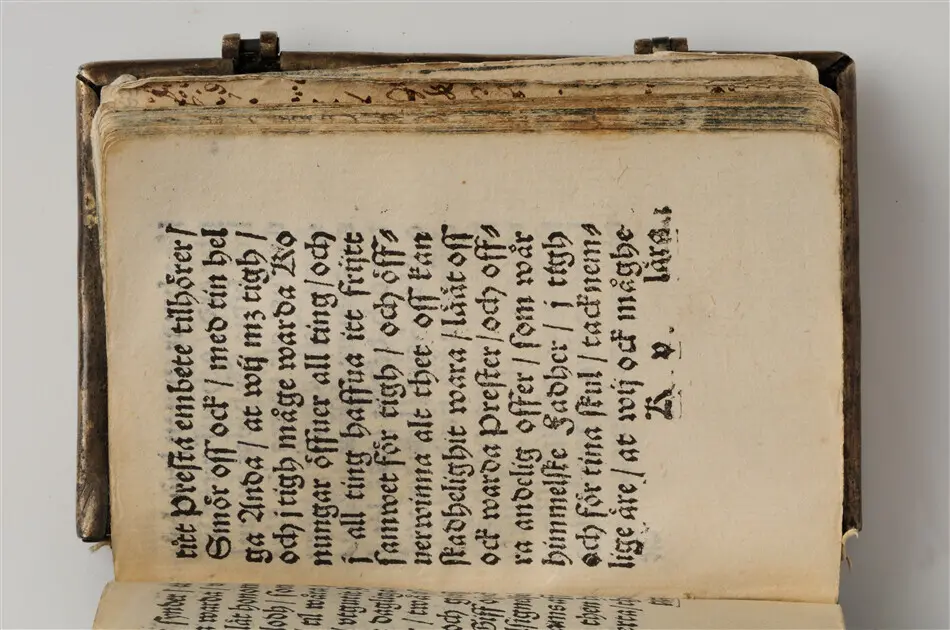 Bönbok, titel: "Någhra gudeligha böner utdragna aff then helga scrifft", tryckt hos Amund Laurentzon, Stockholm 1559.