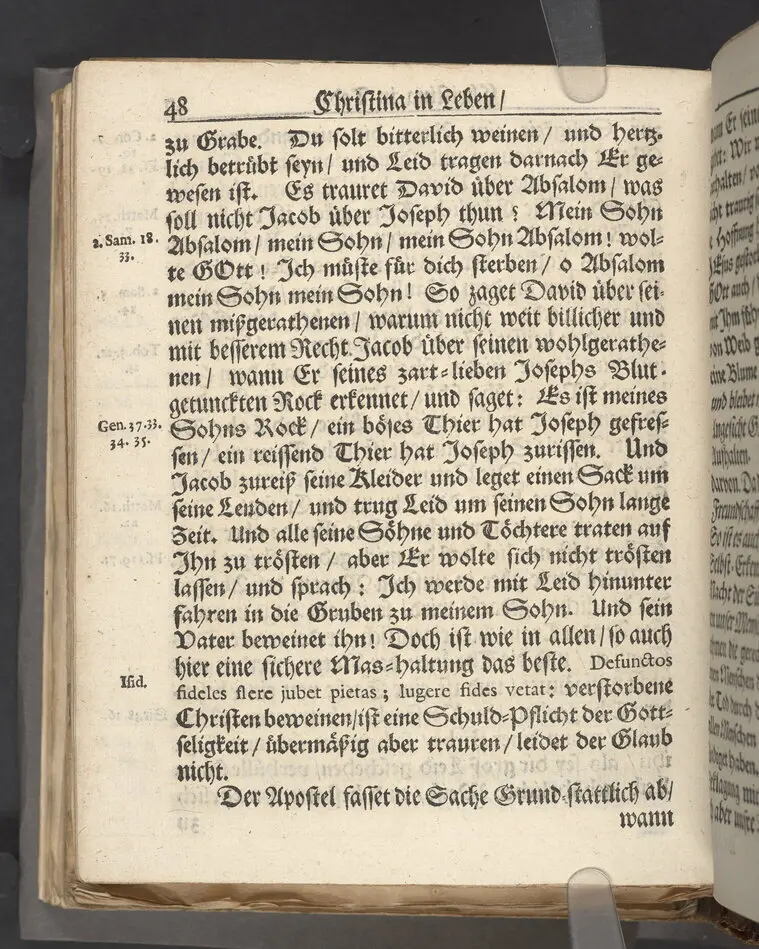 Christina in Leben/ Christina in Tod! Das ist Frühe doch lieb-volle Segen-Letze/ trauer-benehmende Trost-Letz/ und hoffnungs-volle Glaubens-Letze/ der weyland wohl-ehrbarn und gross-ehren tugendreichen Frauen Fr. Christina Grönin, gebornen Scharen-Bergin, desz wohl-ehren-vesten, grosz-achtbaren auch wohl-fürnehmen Herren Werner Gröns/ vornehmen Kauf-und Handels-Herren in hiesiger Königl. Residenz-Stadt Stockholm Herz-geschätzen Ehe-Gattin/ als deren verblichener Leichnam den 8 Maj-Monats, laufenden 1698-sten Heil-Jahrs, in Maria Magdalena Kyrch bey so wohl hoher/ als sonst ungemeiner Versamlung/ zur sanfften Erden-Ruh gebracht wurde/ zu inniger Trost-fasung vorgestellet von Johann Jacob Leibniz/ der h. Schrifft D. der löbl. Teutsschen Gemeine Past. und Consist. Assess. Stockholm/ Gedrucht bey Henrich Keysern/ J.K.Maejest: und der Acad. in Ups. Buchdrucker
