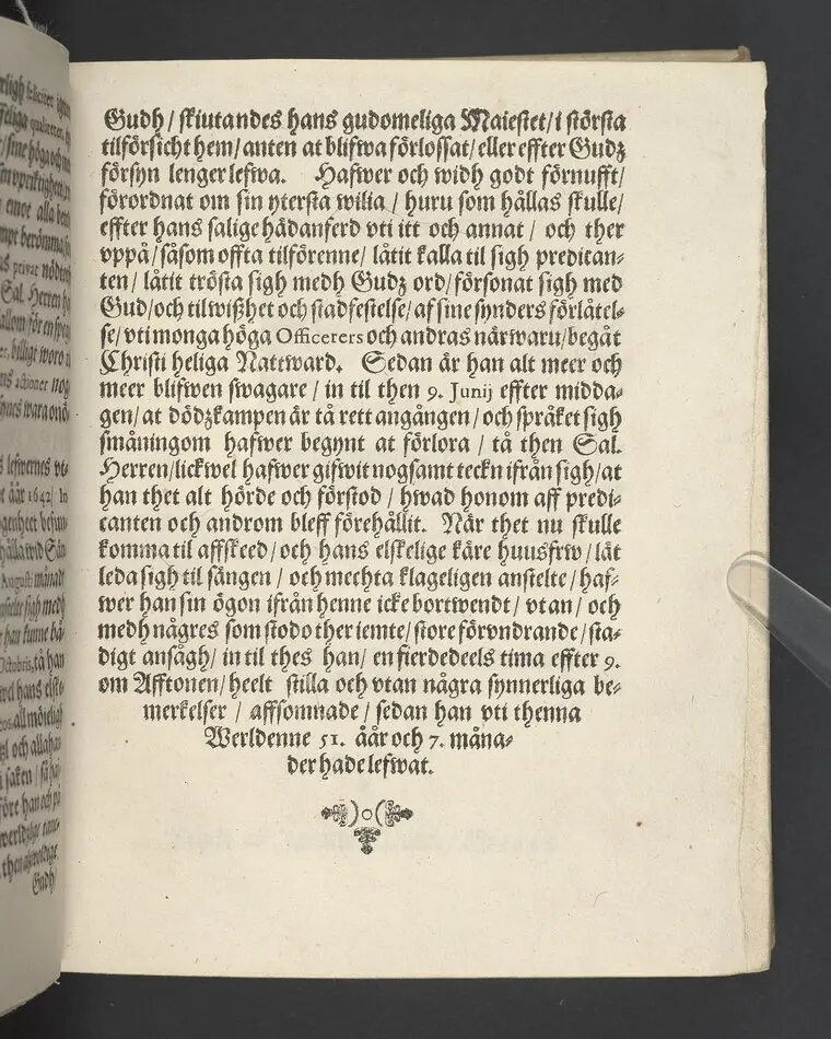 Lijkpredikan, öfwer... Herr Bengt Oxenstierna, Frijherre til Ekebyholm och Söderboo... Vthi Riddarholms Kyrckian, den 6. Augusti åår 1643. Så och en kort Relation, om then salige herrens stora förfarenhet och widt kring om werlden giorda resor... Tryckt aff Henrich Keyser 1644.