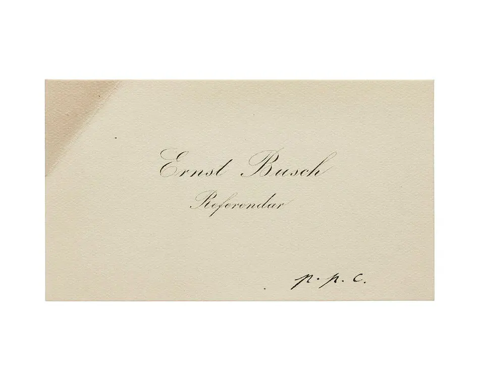 Visitkort från Ernst Busch Referendar.