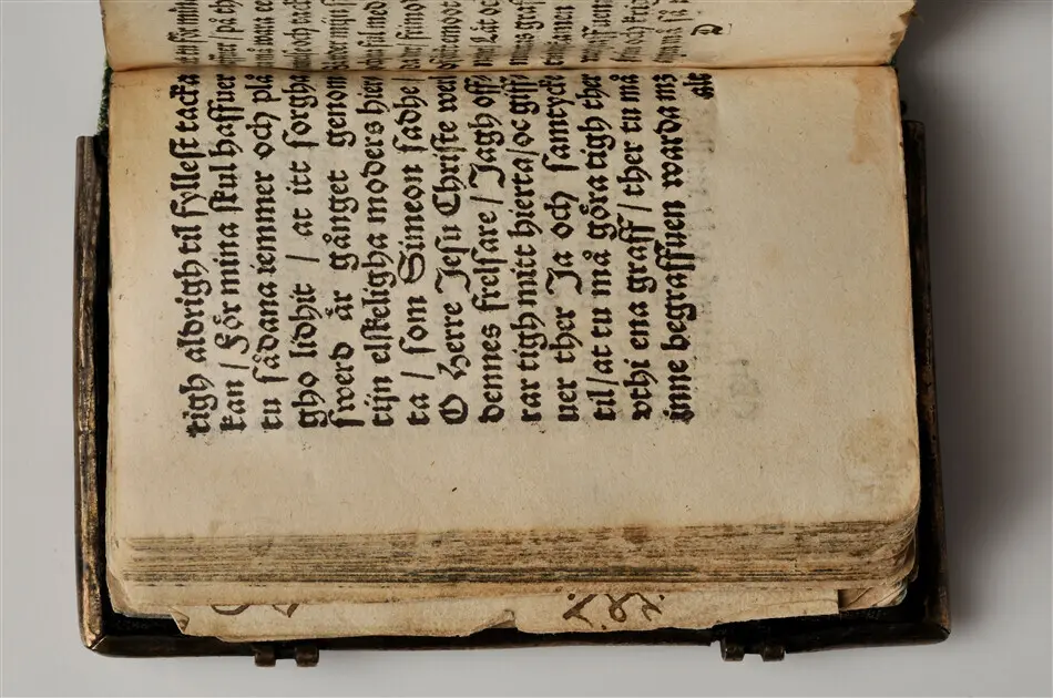 Bönbok, titel: "Någhra gudeligha böner utdragna aff then helga scrifft", tryckt hos Amund Laurentzon, Stockholm 1559.