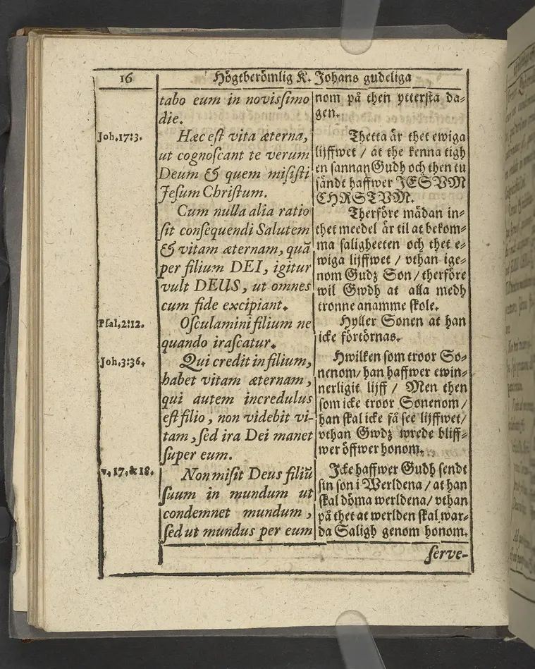Agon regius, konglige Majesteetz till Swerige etc. H. Johans III... dödzkamp... Anteknat förste gången... på latiniskt språk... Dn. Jona Petri Nericio... Men nu... besmyckiat... medh Threnodia dramatica och... Drotningz Gunilæ epithaphijs... ich en... oration om... konungens... leffwerne... authore, Sylvestro Johan. Phrygio... Holmiæ A.C. 1620.