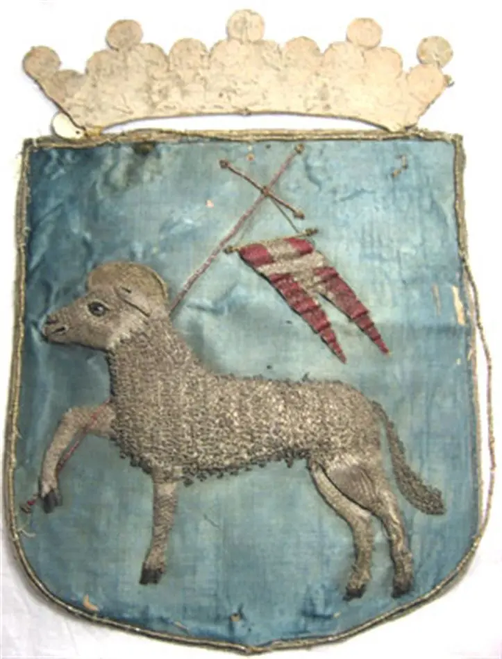 Bild på Gotlands vapen broderat för begravningsbanér till Karl X Gustavs begravning den 4 november 1660.