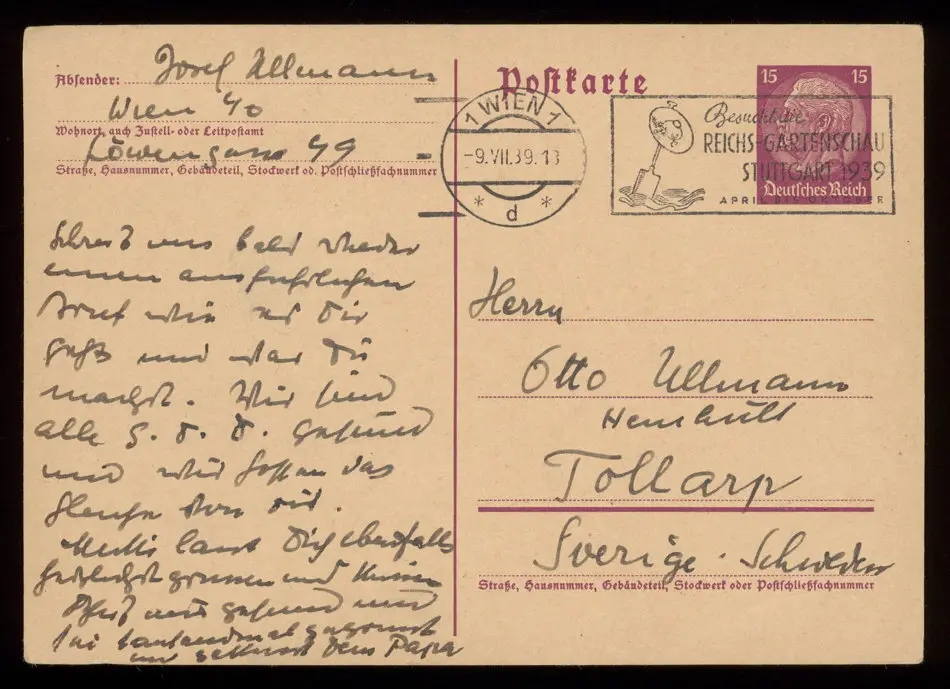 Brev från Elise och Josef Ullmann 1939-07-09