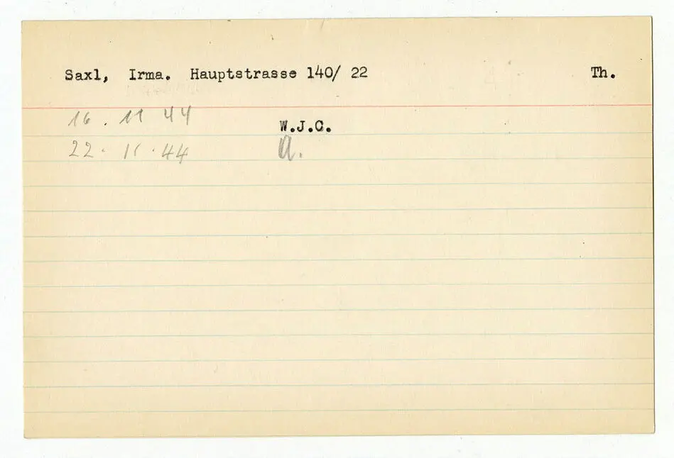 Registerkort Gertrude Hasenberg och Irma Saxl