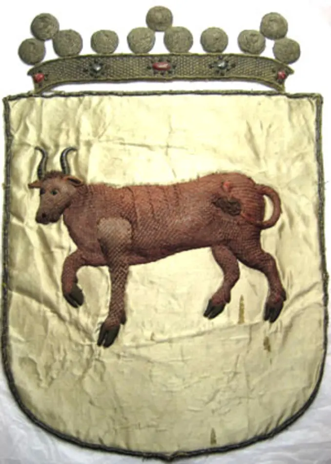 Bild på Dalslands vapen,  broderat för hästtäcke buret vid Karl X Gustavs begravning den 4 november 1660.