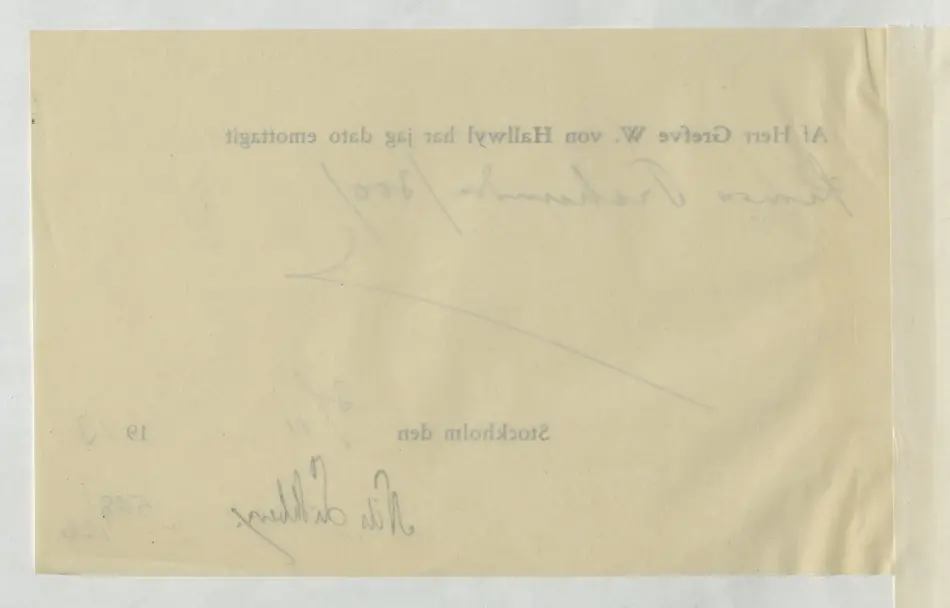 Kvitto gällande pengatransaktion mellan Walther von Hallwyl och Nils Lithberg