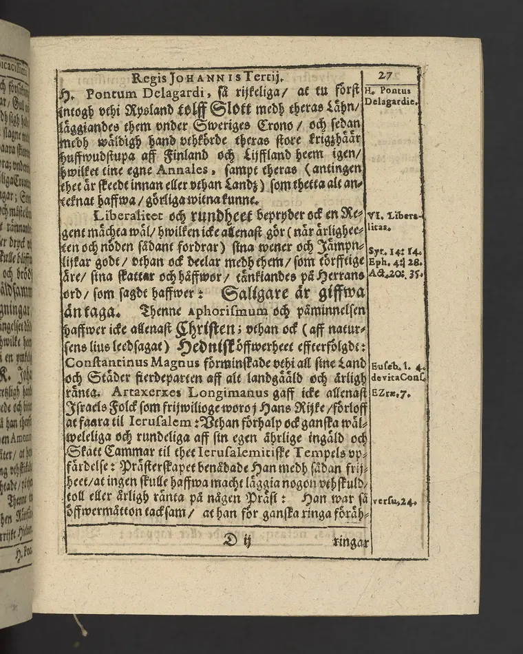 Agon regius, konglige Majesteetz till Swerige etc. H. Johans III... dödzkamp... Anteknat förste gången... på latiniskt språk... Dn. Jona Petri Nericio... Men nu... besmyckiat... medh Threnodia dramatica och... Drotningz Gunilæ epithaphijs... ich en... oration om... konungens... leffwerne... authore, Sylvestro Johan. Phrygio... Holmiæ A.C. 1620.