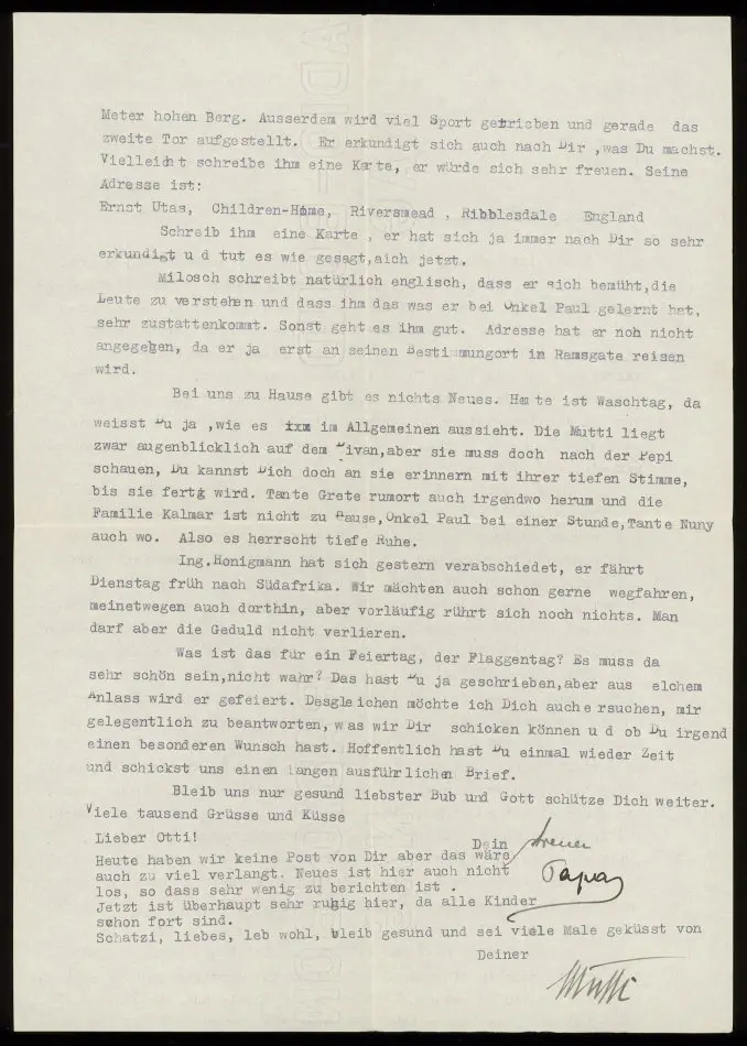 Brev från Elise och Josef Ullmann 1939-06-23