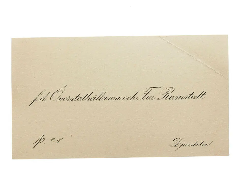 Visitkort från Överståthållare Johan Olof Ramstedt och Fru Henrika Ramstedt, f. Torén