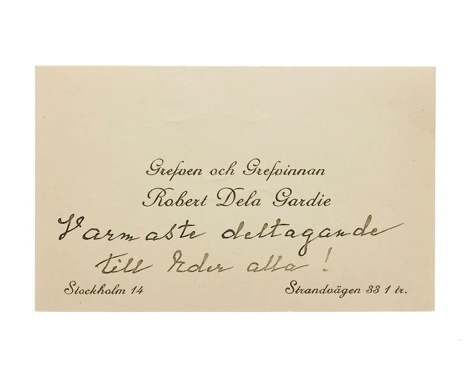Visitkort från Landshövding och Grevinnan Robert Dela Gardie.