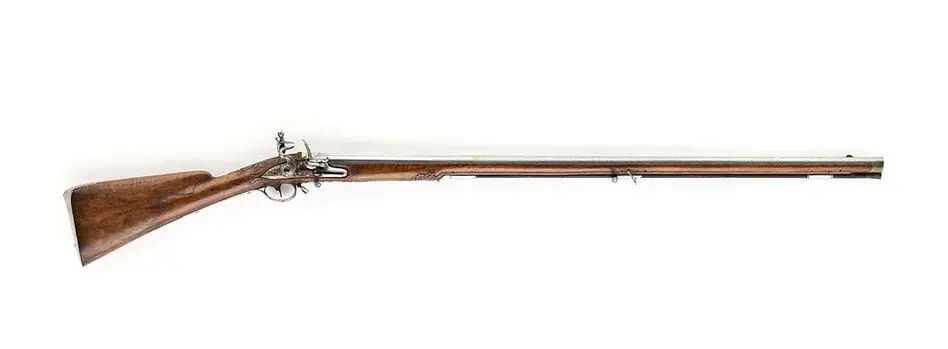 Bild på Flintlåsbössa, Johan Franz Meidinger, Stockholm ca 1750, den graverade dekoren möjligen av Johan Lorentz Weiss, Stockholm (+1754)
