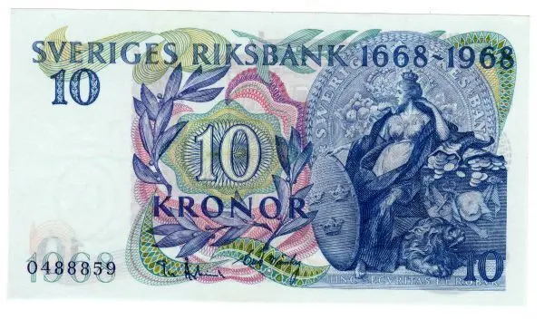 SVERIGES RIKSBANK 1668-1968 10 KRONOR