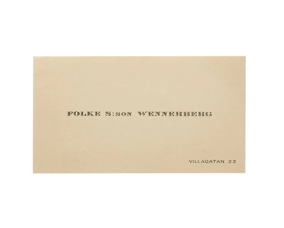 Visitkort från Folke S:son Wennerberg, underlöjtnant i Kungl. Svea art. reg:tes reserv