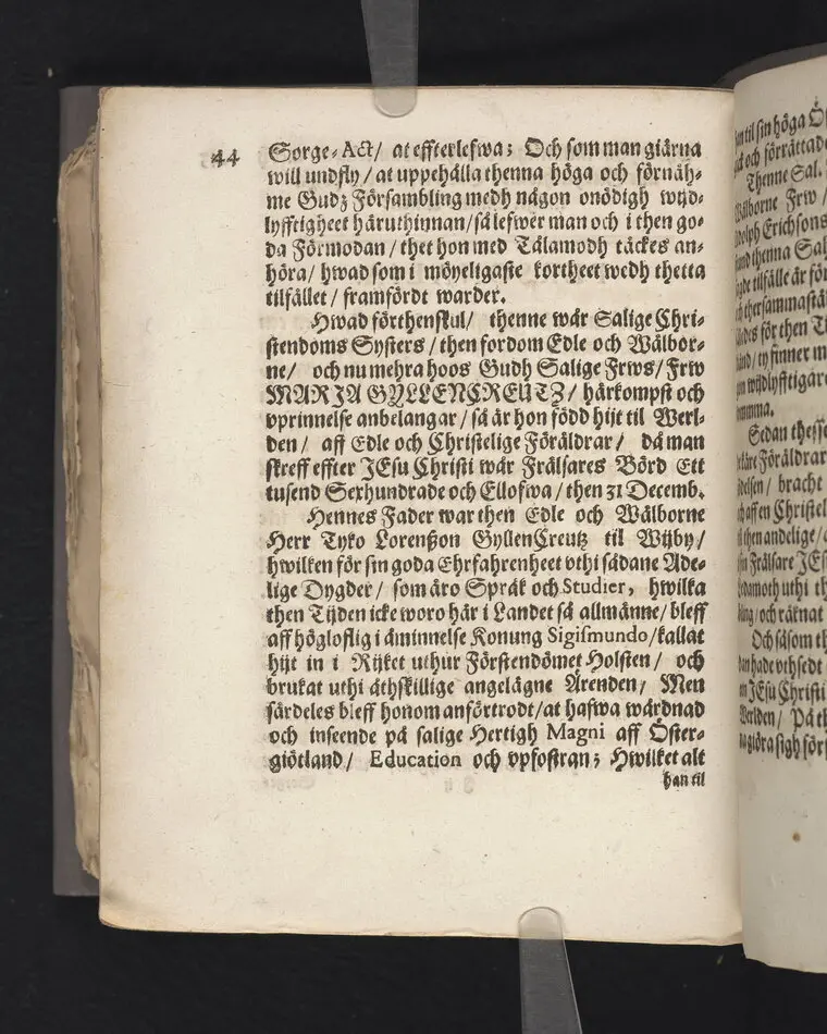 Gudz barns ångest och hugswalelse, kamp och seger beskrefwen uthaf psal. 71. V. 19. 2. och uthi en christelig lijkpredikan, tå then edle och wälborne fru, F. Maria Gyllencreutz til Siggestadh ... uthi Ridderholms kyrkian i Stockholm, åhr MDCLXXX. then sextonde söndagen trinit. hederligen och med wederbörlig prydnad blef begrafwen ... förestäld af Erico Noræo ... Stockholm, tryckt hoos Joh. Georg Eberdt.