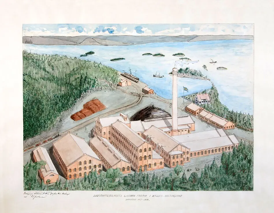 Bild på Sulfitaktiebolaget Ljusnans fabrik i Wallvik, Helsingland
