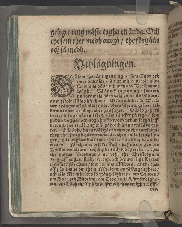 Then IX. lijkpredikningen, hållin i Sorunda soknekyrkia, vthi ... f. Görwäls til Fållenääs, s. h. Göstaff Biörsons effterlefwande änckias begraffning, then 1. julij, anno 1619.