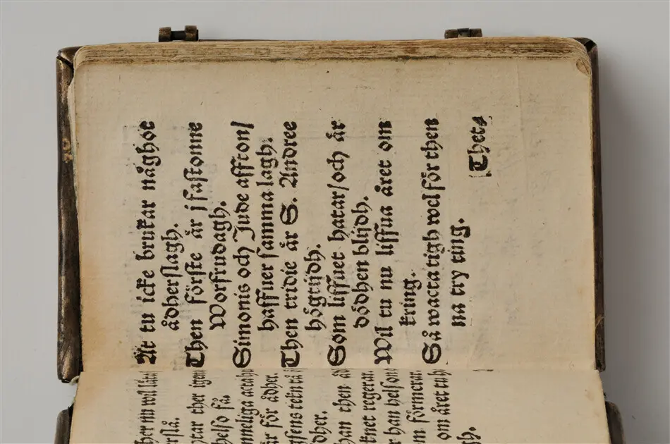 Bönbok, titel: "Någhra gudeligha böner utdragna aff then helga scrifft", tryckt hos Amund Laurentzon, Stockholm 1559.