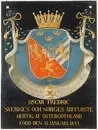 Serafimersköld för konung Oskar II av Sverige som hertig av Östergötland 1829-1859, urspr. upphängd i Riddarholmskyrkan, Stockholm.