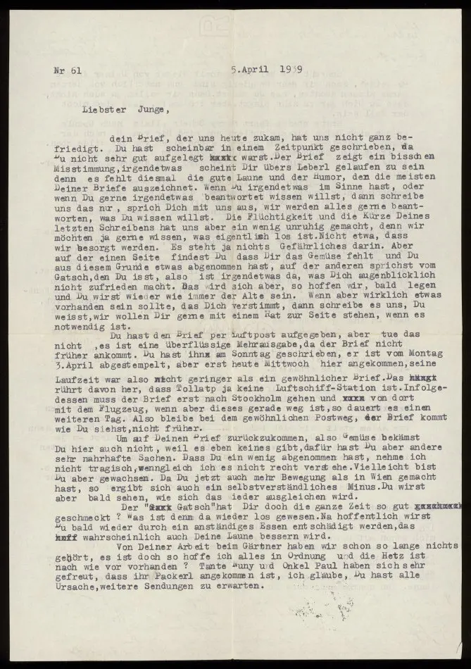 Bild på Brev från Elise Ullmann, Josef Ullmann och Minna "Nuny" Kollmann 1939-04-05