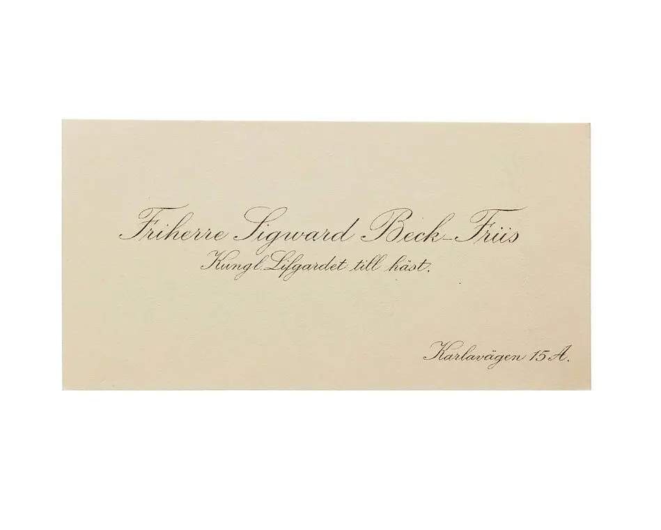 Visitkort från Friherre Sigward Beck-Friis, Kungl. Livgardet till häst.