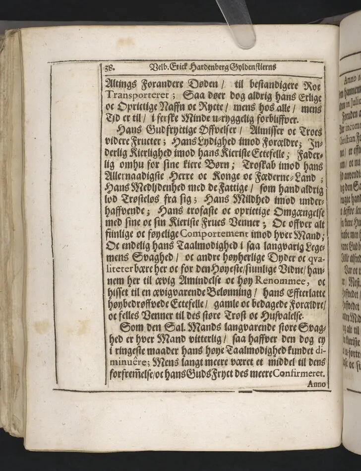 Guds börns stora bitterhed i denne jordiske fred... Da den erlig oc velbiurdig mand, Erick Hardenberg Gyldenstiern. Herre til Svanholm oc Karssholm... udi vor Frue Kircke udi Ydsted bleff bestädiget den 23 Januarij anno 1666. Oc forklaret aff Hans Hanssøn Resener... Tryckt i Malmø, aff Vitus Haberegger, aar 1667.