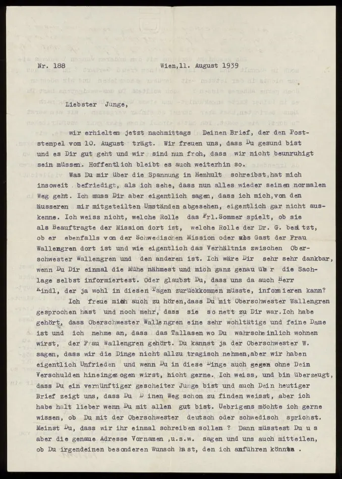 Bild på Brev från Elise och Josef Ullmann 1939-08-11