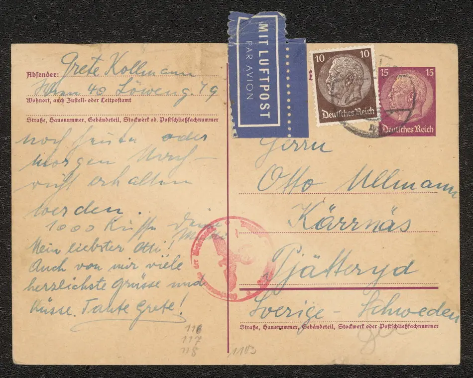 Brev från Elise Ullmann, Josef Ullmann och Grete Kollmann 1940-09-21