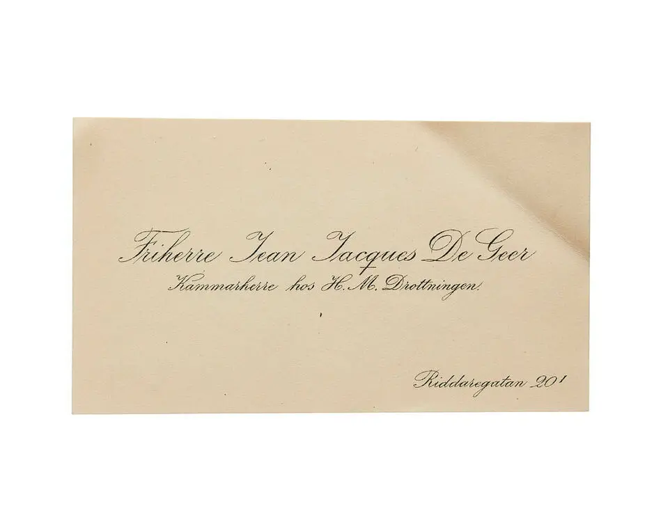 Bild på Visitkort från Friherre Jean Jacques De Geer, Kammarherre hos H. M. Drottningen.