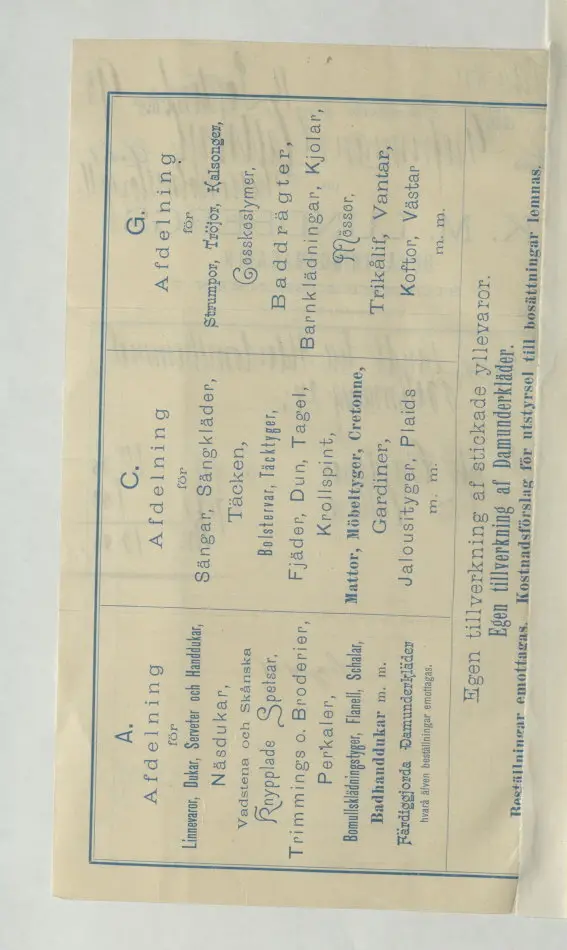 Kvitto från K.M Lundberg, garnbod, 1893