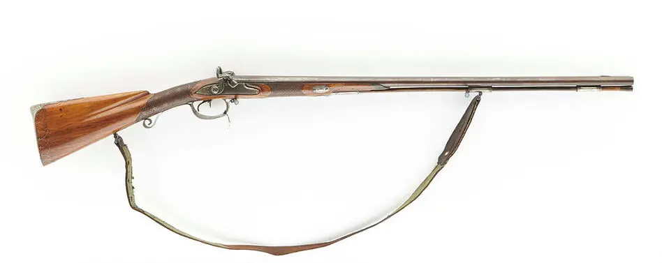 Bild på Flintlåsdubbelbössa ändrad till slaglås, pipa av Heinrich Sturm, Suhl, 1800-talets början.
