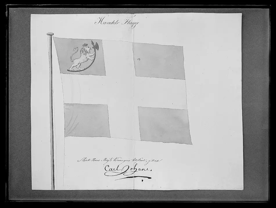 Modellritning till norsk handelsflagga ca 1814.