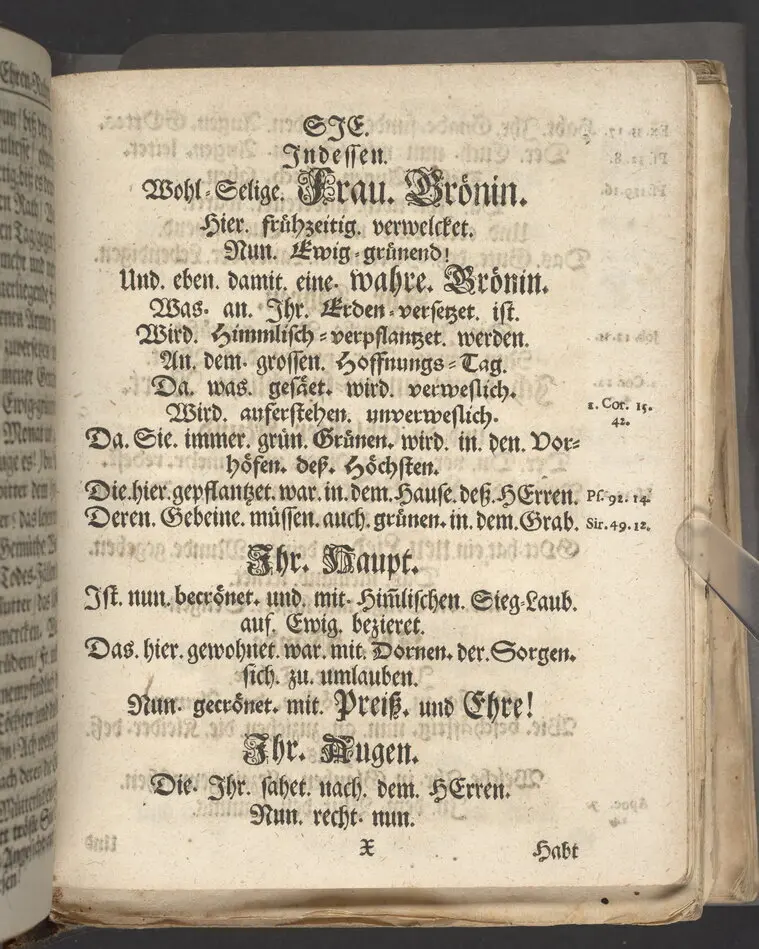 Christina in Leben/ Christina in Tod! Das ist Frühe doch lieb-volle Segen-Letze/ trauer-benehmende Trost-Letz/ und hoffnungs-volle Glaubens-Letze/ der weyland wohl-ehrbarn und gross-ehren tugendreichen Frauen Fr. Christina Grönin, gebornen Scharen-Bergin, desz wohl-ehren-vesten, grosz-achtbaren auch wohl-fürnehmen Herren Werner Gröns/ vornehmen Kauf-und Handels-Herren in hiesiger Königl. Residenz-Stadt Stockholm Herz-geschätzen Ehe-Gattin/ als deren verblichener Leichnam den 8 Maj-Monats, laufenden 1698-sten Heil-Jahrs, in Maria Magdalena Kyrch bey so wohl hoher/ als sonst ungemeiner Versamlung/ zur sanfften Erden-Ruh gebracht wurde/ zu inniger Trost-fasung vorgestellet von Johann Jacob Leibniz/ der h. Schrifft D. der löbl. Teutsschen Gemeine Past. und Consist. Assess. Stockholm/ Gedrucht bey Henrich Keysern/ J.K.Maejest: und der Acad. in Ups. Buchdrucker