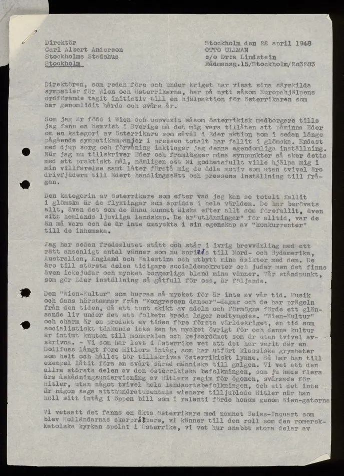 Bild på Brev från Otto Ullman 1948-04-22