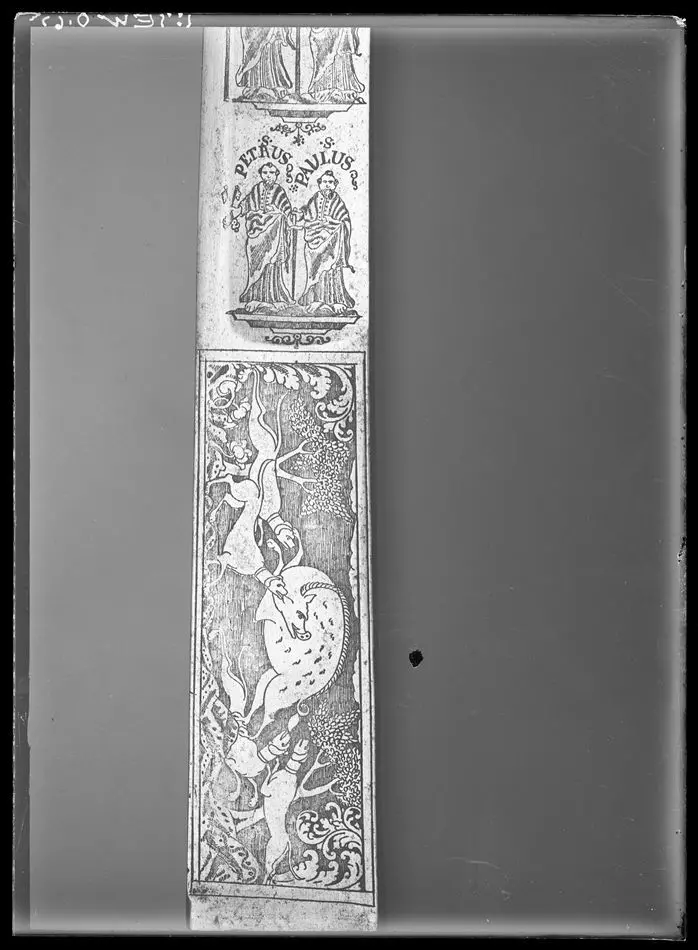Hirschfängarklinga, Vira bruk ca 1750, etsad dekor av Johan Wilhelm Kindt.