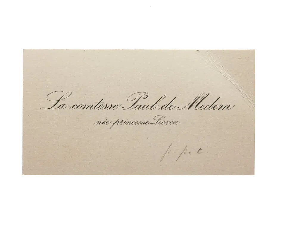 Bild på Visitkort från Le Comtesse Helene de Medem, nee princesse Lieven.