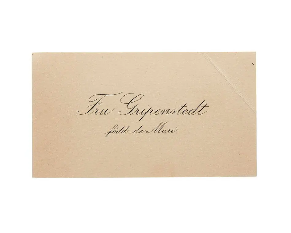 Visitkort från Fru Gripenstedt, f. de Maré.