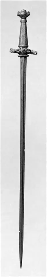 Bild på Värja, fäste och klinga ej ursprungligen samhörande. Fäste möjligen Tyskland, c. 1830-c.1850. Klinga Solingen 1600-talet.