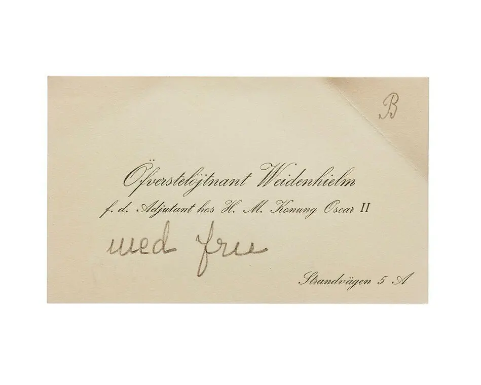 Bild på Visitkort från Kabinettskammarherre Weidenhielm, Överstelöjtnant i Kungl. Svea livgardes reserv